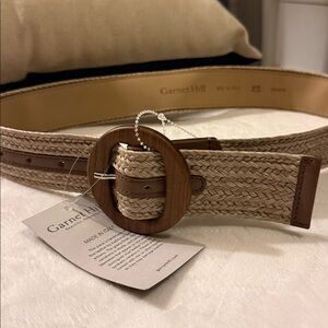 Garnet Hill Beige Woven Belt with Wooden Buckle
